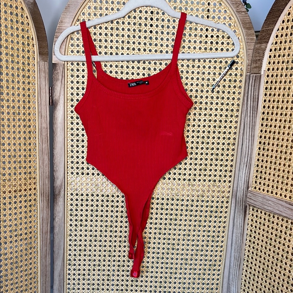 Red Ribbed Bodysuit